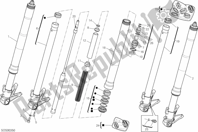 Tutte le parti per il Forcella Anteriore del Ducati Superbike 848 EVO Corse SE USA 2013